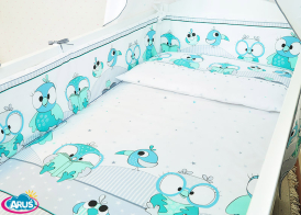 ARUŚ 3 el. pościel do łóżeczka 120*90 (116-turkusowe sowy NOWE)