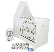 6 el.Pościel do łóżeczka 120x90 dwustronna "KOKARDKA" (jarzebina +biały gładki)