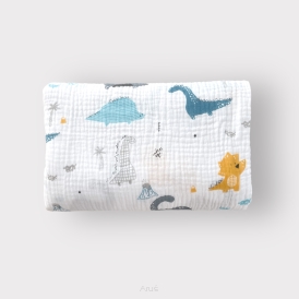 Prześcieradło muślinowe z gumką 100*50 (dinozaur szary z granatem)