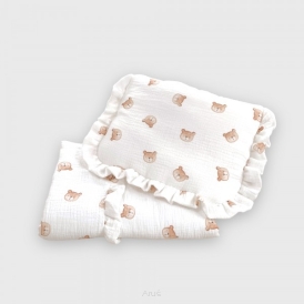 Pościel z wypełnieniem do wózka / kołyski / kosza mojżesza muślinowa z falbanką (little teddy śmietanka)