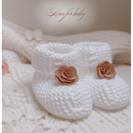 Sweterkowe buciki skarpetki Bloom (białe +braz)