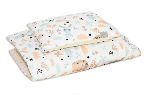 Pościel do wózka / kołyski MINKY (capuccino +jeżyki beżowe)