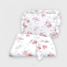 Pościel z wypełnieniem do wózka / kołyski / kosza mojżesza muślinowa z falbanką (romantic)
