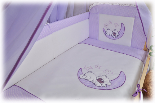 2 elementowa pościel HAFTOWANA (liliowo biały miś na ksieżycu)