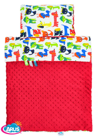 Pościel do wózka / kołyski MINKY (czerwony+kolorowe zoo)