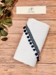 Okrycie kąpielowe wafelek bawełniane 100x100 BOHO white pompons dark blue - 2