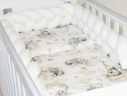 3 el.Pościel do łóżeczka 120x90 "Nature&Flowers" (słonik z tęczą +biały warkocz)