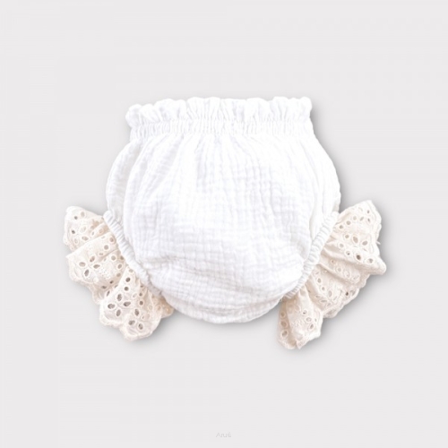 Bloomersy muślinowe z haftowanymi falbanami (śmietanka+beż)