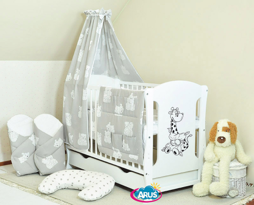 ARUŚ 6 el. pościel bawełniana 120*90 (129-białe małe misie na popiel tle)