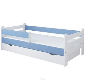 Łóżko dziecięce z szufladą z barierką 160X80 LIAM biało niebieski