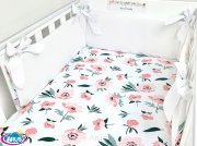 6 el.Pościel do łóżeczka 120x90 dwustronna "KOKARDKA" (calineczka +biały gładki)