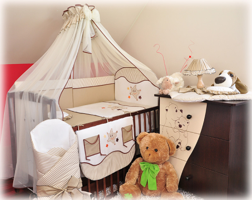 9 el.Pościel do łóżeczka 120x90 z moskitierą 