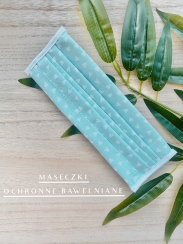 Maseczka maseczki ochronne bawełniane wielokrotnego użytku (5szt) serduszka mietowe