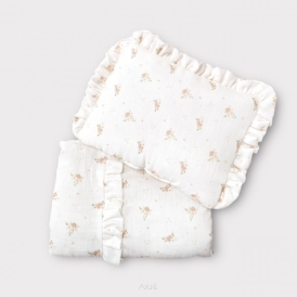 Pościel z wypełnieniem do wózka / kołyski / kosza mojżesza muślinowa z falbanką (pastel roses)