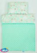Pościel do wózka / kołyski MINKY (mięta+serduszka)