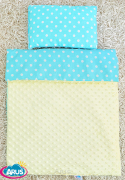 Pościel do wózka / kołyski MINKY (kremowy+turkus grochy)