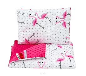 Pościel do wózka / kołyski MINKY (ciemny róż +flamingi)