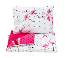 Pościel do wózka / kołyski MINKY (ciemny róż +flamingi)