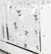 Przybornik na łóżeczko "KOKARDKA" (wianuszki zielone +popiel kropki)