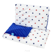 Pościel do wózka / kołyski MINKY (granat + gwiazdki czerwowno/granatowe)