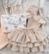 Spódnica/bloomersy muślinowa na szelkach , falbanki, koronki (waniliowy beż) - 5