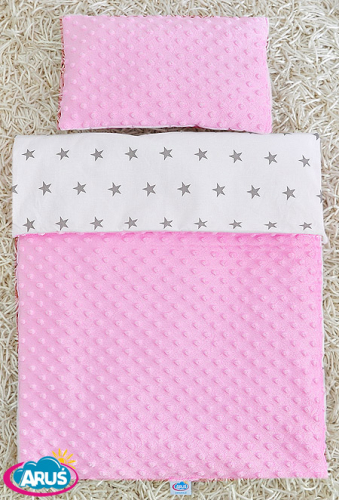 Pościel do wózka / kołyski MINKY (różowy+gwiazdki)