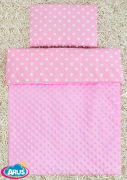 Pościel do wózka / kołyski MINKY (rożowy+różowe grochy)