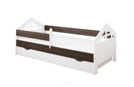 Łóżko dziecięce z szufladą z barierką 160X80 BONNIE biały orzech