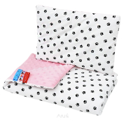 Pościel do wózka / kołyski MINKY (róż +łapki czarne)