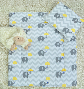 2 el.pościel do wózka (poduszka+kołderka) słonik z żółtą parasolką