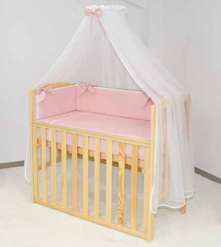 10el. Łózeczko opuszczany bok TOBIASZ 100x50 naturalny + materac + posciel 