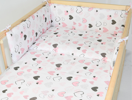 ARUŚ 5 el. pościel do łóżeczka 120*90 (185-serduszka róż popiel)