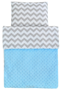 Pościel do wózka / kołyski MINKY (niebieski+zygzaki)