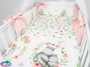 7 el.Pościel do łóżeczka 120x90 dwustronna "KOKARDKA" (hipcie pomarańcz +pudrowy róż)