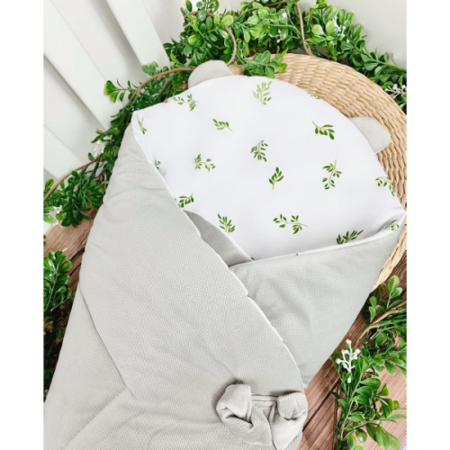 Rożek becik niemowlęcy VELVET (popiel +zielone gałązki