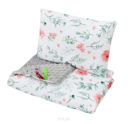 Pościel do wózka / kołyski MINKY (popiel +różyczki brzoskwinia)