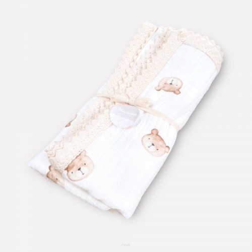 Koc muślinowy z koronką 100x75 (little teddy)