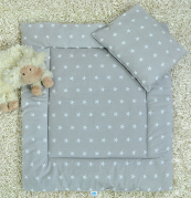 2 el.pościel do wózka (poduszka+kołderka) białe gwiazdki na popiel tle