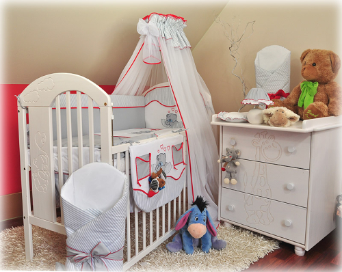 14 el.Pościel do łóżeczka 120x90 z moskitierą 