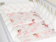 3 el.Pościel do łóżeczka 120x90 "Nature&Flowers" (wróżki różowe +biały warkocz)