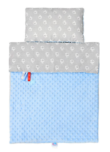 Pościel do wózka / kołyski MINKY (niebieski +popiel słoniki)