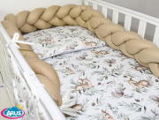 5 el.Pościel do łóżeczka 120x90 "Nature&Flowers" (popielata wiewiórka +beżowy warkocz)