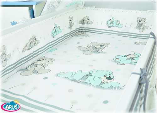 ARUŚ 3 el. pościel do łóżeczka 120*90 (14-zielone misie dmuchawce)