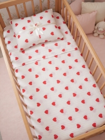 ARUŚ 2 el. poszewki/pościel muślinowa do łóżeczka 120*90 60*40 (czerwone serca )