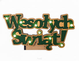 Drewniany Napis LED "Wesołych Świąt" Ręcznie Robiona Dekoracja Domu Ozdoba Świąteczna