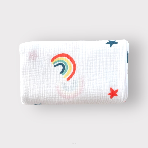 Prześcieradło muślinowe z gumką do kołyski 90x40 (tęcza)