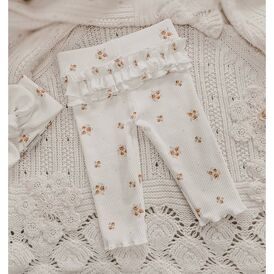 Legginsy bawełniane prążkowane z falbankami (eternal roses)