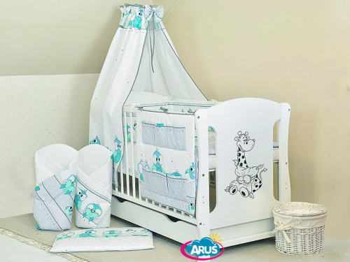 ARUŚ 4 el. pościel do łóżeczka 120*90 (116-turkusowe sowy NOWE)