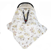 Otulacz śpiworek 90x90 z kapturkiem do fotelika velvet/bawełna (beżowy +kwiat bawełny)