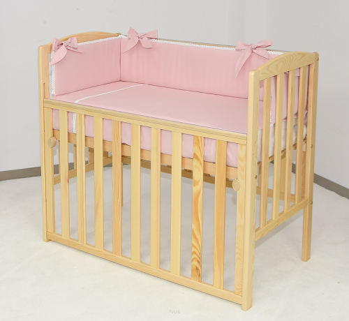 8 el. Łózeczko opuszczany bok TOBIASZ 100x50 naturalny + materac + posciel 